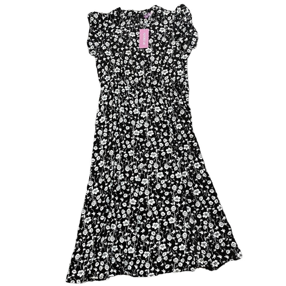 Adore Me Nadia Midi Dress in Black Floral, Size 1X​​​​​​​